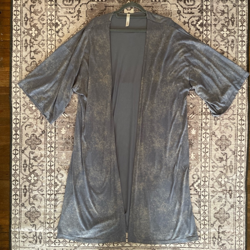 Dusty Blue-Grey Open-Front Kimono Cardigan